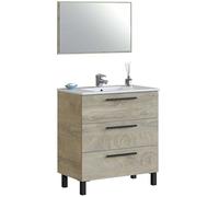 Habitdesign Mueble de Baño con 3 Cajones y Espejo, Modelo Athena, Acabado en Roble Alaska, Medidas: 80 cm Ancho x 86 cm Alto x 45 cm Fondo (No Incluye Lavabo)