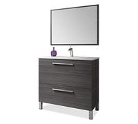 ARKITMOBEL Mueble Baño Color Gris Ceniza 1 Espejo 2 Cajones Aseo Estilo Industrial 80x80x45 Cm Sin Lavamanos