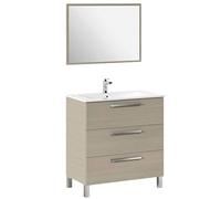 ARKITMOBEL Mueble de Baño Athena con 3 Cajones y Espejo, Módulo de Lavabo con Patas, Color Roble, Medidas: 80x86x45 cm (Lavabo No Incluido)