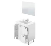 ARKITMOBEL Mueble de Baño con 2 Puertas 2 Cajones y Espejo, Modulo Baño, Modelo Aktiva, Acabado en Blanco Brillo, Medidas: 80 cm (Ancho) x 80 cm (Alto) x 45 cm (Fondo)