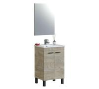 ARKITMOBEL - Mueble de Baño con 2 Puertas y Espejo, Módulo Lavabo con Patas, Color Roble Alaska, 50x80x40 cm - Modelo PM (Sin Lavamanos)