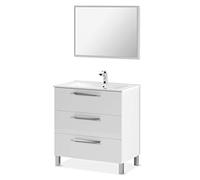 ARKITMOBEL 305423BO Mueble de Baño, Melamina, Espejo, Blanco Brillo, 3 Cajones