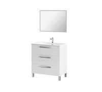 ARKITMOBEL 305423BO Mueble de Baño, Melamina, Espejo, Blanco Brillo, 3 Cajones