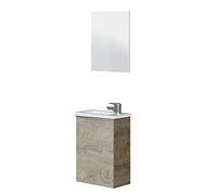 Arkitmobel Mueble de baño pequeño Compact suspendido Color Roble Alaska Estilo Moderno 58X40X2 cm (Lavabo Incluido)