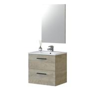 ARKITMOBEL - Mueble de Baño Suspendido 2 Cajones y Espejo, Módulo Lavabo, Color Roble Alaska, 60x57x45 cm - Modelo Aruba (Sin Lavamanos)