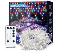 ARKOCHIC 10M Cortina Luces Navidad Exterior Balcon, 320LED Cascada Luzes Natal Exterior IP65 Impermeable con 8 Modos Memoria, Multicolor Navidad Decoración para Ventana, Interior, Puerta