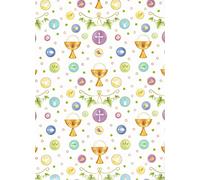 ARKRAFT Papel de regalo 3 hojas formato 90 x 65 cm producto FSC embalaje sin plástico dibujo cáliz para primera comunión (18-9262)