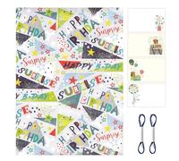 ARKRAFT Set papel de regalo 4 hojas formato 90 x 65 cm 4 tarjeta postal 2 cintas de 5 m (Set 18-9327)