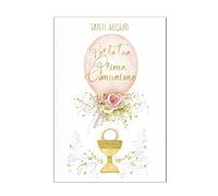 ARKRAFT Tarjeta de felicitación comunión niña con bolsita billetera escrita en oro 17 x 12 cm (Comunión, C08)