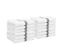 Arkwright Toallas de algodón Blanco de la Mano con Rayas Grises Center, Pack de 12 Absorbente Gimnasia de Toallas para el Hotel, SPA (16 x 27 Pulgadas)