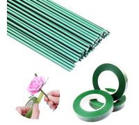 Arlai Kit de arreglos florales con 3 rollos de cinta de papel de flores verdes y (2 calibres) alambre de tallo floral de 16 pulgadas, 50 piezas p