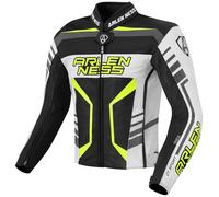Arlen Ness Rapida 2 Chaqueta de cuero para moto, negro-blanco-amarillo, tamaño 48 para Hombres