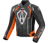 Arlen Ness Track Chaqueta de cuero de la motocicleta, negro-naranja, tamaño 50 para Hombres
