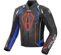 Arlen Ness Track Chaqueta de cuero de la motocicleta, negro-rojo-azul, tamaño 48 para Hombres