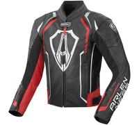 Arlen Ness Track Chaqueta de cuero de la motocicleta, negro-rojo, tamaño 48 para Hombres
