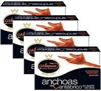 ARLEQUIN Serie Oro Anchoa del Cantábrico, Elaborada a Mano en Santoña, en Aceite de Oliva (4 Latas - 200 grs)