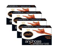ARLEQUIN Serie Oro Anchoa del Cantábrico, Elaborada a Mano en Santoña, en Aceite de Oliva (4 Latas - 360 grs)