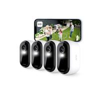 Arlo Essential 2 Camara Vigilancia WiFi Exterior HD, Camara Vigilancia WiFi Interior, Sensor de Movimiento, Alarmas Para Casa, Visión Nocturna En Color, Prueba Arlo Secure Incluida, 4 Cámaras, Blancas