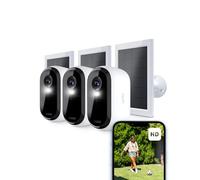 Arlo Essential 2 Camara Vigilancia WiFi Exterior + Panel Solar (3), HD, Camara Vigilancia WiFi Interior, Sensor de Movimiento, Alarmas Para Casa, Prueba Arlo Secure Incluida, 3 Cámaras, Blancas