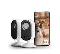 Arlo Essential 2 Indoor Camara Vigilancia Bebe/Mascotas 2K, Sensor de Movimiento, Alarmas Para Casa, Visión Nocturna, Prueba Arlo Secure Incluida, con cubierta de lente automática, 2 Cámaras, Blancas