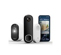 Arlo Essential 3 Camara Vigilancia WiFi Exterior 2K & Videoportero HD con Timbre, Sensor de Movimiento, Alarmas para Casa, Visión Nocturna En Color, Prueba Secure Incluida