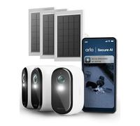 Arlo Essential 3 Camara Vigilancia WiFi Exterior + Panel Solar (3), HD, Camara Vigilancia WiFi Interior, Sensor de Movimiento, Alarmas para Casa, Prueba Secure Incluida, 3 Cámaras, Blancas