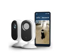 Arlo Essential 3 Indoor Camara Vigilancia Bebe/Mascotas HD, Sensor de Movimiento, Alarmas para Casa, Visión Nocturna, Prueba Secure Incluida, con Cubierta de Lente automática, 2 Cámaras, Blancas