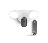 Arlo Floodlight Camara Vigilancia + FHD Videoportero WiFi, Inalámbrico, 160° Visión Nocturna, Sirena de Alarma, Detección Movimiento, Audio Bidireccional, Prueba Gratuita de Arlo Secure, 2 cámaras