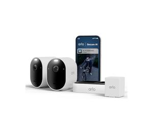 Arlo Pro 6, Cámara de Vigilancia Exterior WiFi 2K+ HDR, Reconocimiento de IA, Visión Nocturna Color, Funciona con Alexa, Prueba Arlo Secure incluida, 2 Cámaras + 1 Batería Adicional y Cargador Doble