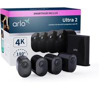 Arlo Ultra 2 Camara de Vigilancia WiFi Exterior 4K, Camara de Vigilancia WiFi Interior, Sensor de Movimiento, Alarmas Para Casa, Visión Nocturna Color, Prueba Arlo Secure Incluida , 4 Cámaras, Negras