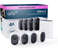 Arlo Ultra 2 Camara de Vigilancia WiFi Exterior 4K, Camara de Vigilancia WiFi Interior, Sensor de Movimiento, Alarmas Para Casa, Visión Nocturna Color, Prueba Arlo Secure Incluida , 4 Cámaras, Blancas