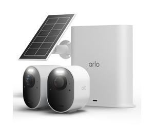 Arlo Ultra 3 Camera White Set of 2 incl. Smart Hub y panel solar resolución 4K, WLAN, alimentación por batería/solar, resistente a la intemperie IP65, ángulo de visión de 180