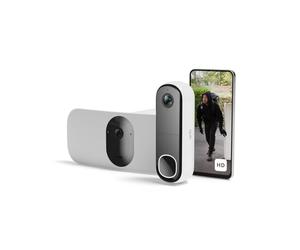 Arlo Vídeoportero inalámbrico HD y Floodlight cámara 2K WiFi inalámbrico Blanca - protección inteligente del hogar, visión nocturna, detección de movimiento, audio bidireccional, compatible con Alexa