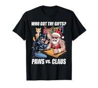 Arm Wrestling Christmas Cat Santa Claus Camiseta