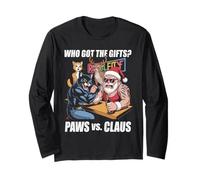 Arm Wrestling Christmas Cat Santa Claus Manga Larga