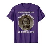Arma Jefe de Toro Sentado - Cabeza de Flecha Retro Camiseta, Hombre, Morado, 3XL
