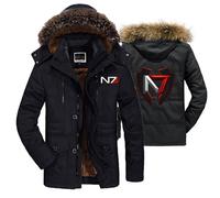 ARMAAN Abrigo Invierno Capucha Hombre, Chaqueta Cortavientos Cuello Alto, Gruesa Y Cálida Para Mass Effect N7, Abrigo Nieve Acolchado Forro Polar, Cortavientos Y Protección Contra El Frío,Black-5x_l