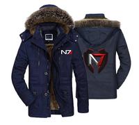 ARMAAN Abrigo Invierno Capucha Hombre, Chaqueta Cortavientos Cuello Alto, Gruesa Y Cálida Para Mass Effect N7, Abrigo Nieve Acolchado Forro Polar, Cortavientos Y Protección Contra El Frío,Blue-xx_l