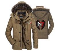 ARMAAN Abrigo Invierno Capucha Hombre, Chaqueta Cortavientos Cuello Alto, Gruesa Y Cálida Para Mass Effect N7, Abrigo Nieve Acolchado Forro Polar, Cortavientos Y Protección Contra El Frío,Brown-4x_l