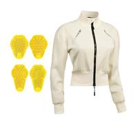 ARMAAN Chaqueta De Moto Mujer Con Protección CE, Chaqueta Corta Para Montar A Caballo, Forro Polar Térmico, Ropa De Moto Para Viajes Desplazamientos Diarios Motocross Otoño E Invierno,Beige-M