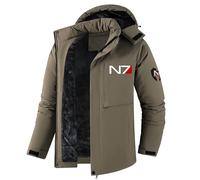 ARMAAN Chaqueta Impermeable Forro Polar Hombre Para Mass Effect N7, Abrigos Cálidos Invierno, Para Esquí Y Nieve Múltiples Bolsillos, Con Capucha Resistente Al Viento Y A La Lluvia,Brown-l