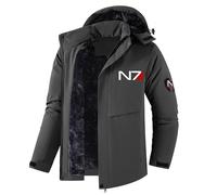 ARMAAN Chaqueta Impermeable Forro Polar Hombre Para Mass Effect N7, Abrigos Cálidos Invierno, Para Esquí Y Nieve Múltiples Bolsillos, Con Capucha Resistente Al Viento Y A La Lluvia,Grey-l