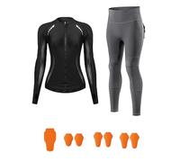 ARMAAN Conjunto Moto Mujer Con Protecciones CE - Capa Base Protectora Transpirable Con Protecciones Desmontables Certificadas CE, Detalles Reflectantes Para Uso Diario Y Exterior,Black 2-EU S