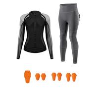 ARMAAN Conjunto Moto Mujer Con Protecciones CE - Capa Base Protectora Transpirable Con Protecciones Desmontables Certificadas CE, Detalles Reflectantes Para Uso Diario Y Exterior,Grey 2-EU S