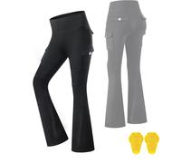 ARMAAN Leggings Acampanados De Estilo Motero Para Mujer: Pantalones De Moto Suaves De Talle Alto Con Bolsillos, Control De Abdomen Y Rodilleras Para Uso Diario En La Ciudad,Black-XL