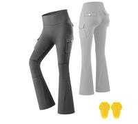 ARMAAN Leggings Acampanados De Estilo Motero Para Mujer: Pantalones De Moto Suaves De Talle Alto Con Bolsillos, Control De Abdomen Y Rodilleras Para Uso Diario En La Ciudad,Grey-XL