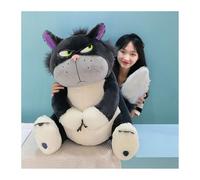 ARMAAN Peluche Gato Negro Lucifer Cenicienta, Muñeco Peluche Suave y Bonito, Cojín Gato Demonio Flor, Regalo de Cumpleaños para Niños y Niñas,Grey-30cm