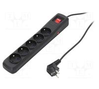 Regleta Armac R5 de 3 m con 5 enchufes, color negro.