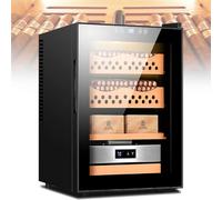 Armadio elettrico per umidificatori per sigari da 50 litri con controllo della temperatura, ripiani in legno di cedro spagnolo e cassetto, frigorifero elettrico per sigari, rivestito in legno di ced
