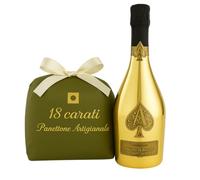 Armand de Brignac | Champagne Brut Gold 12,5% Vol. 0,75l | Velvet Bag Original | Panettone Clásico Milanese 18 Quilates 1 kg | Combo Regalo Lujo | Champán y Dulce Tradicional